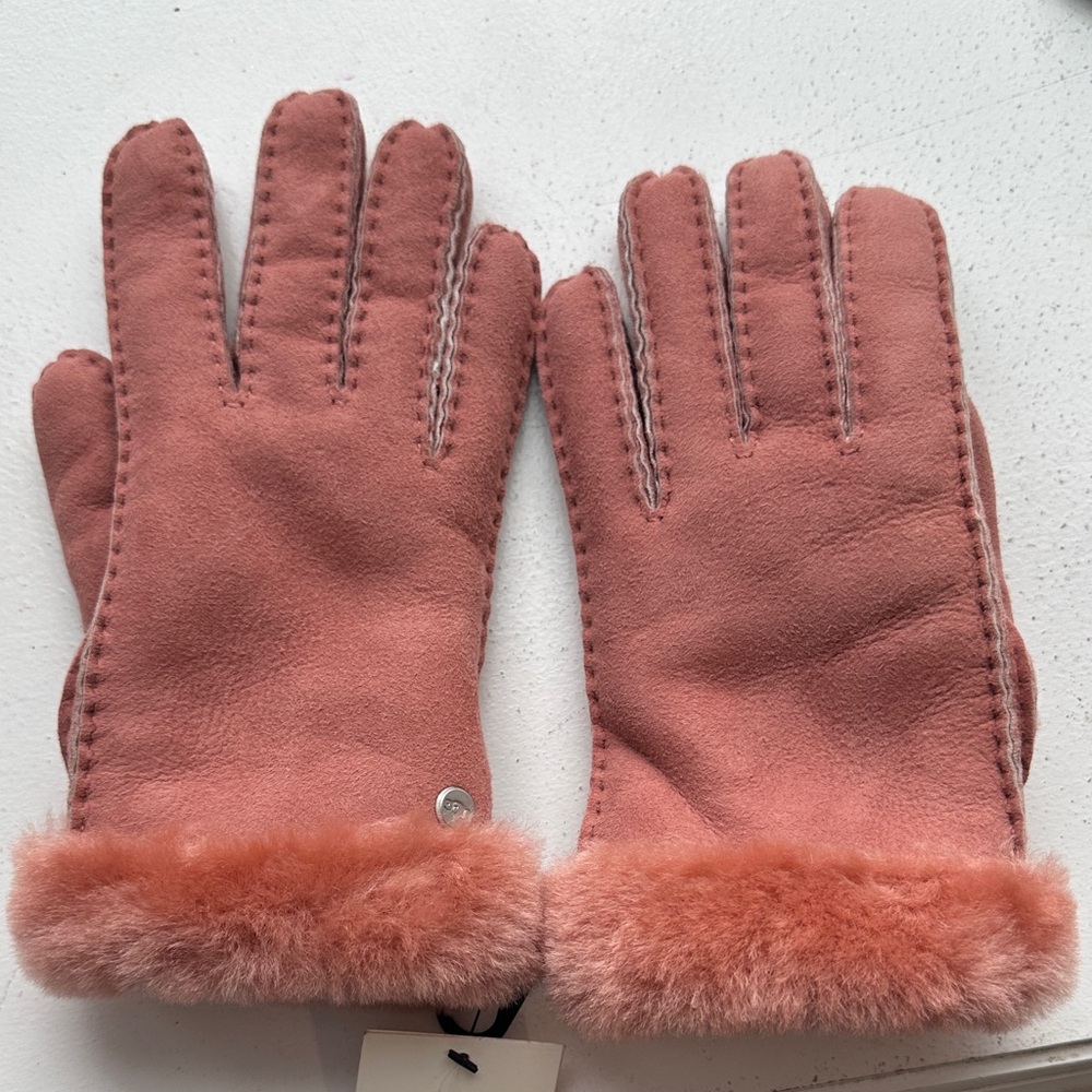 UGG Pink Shearling Trim Gloves